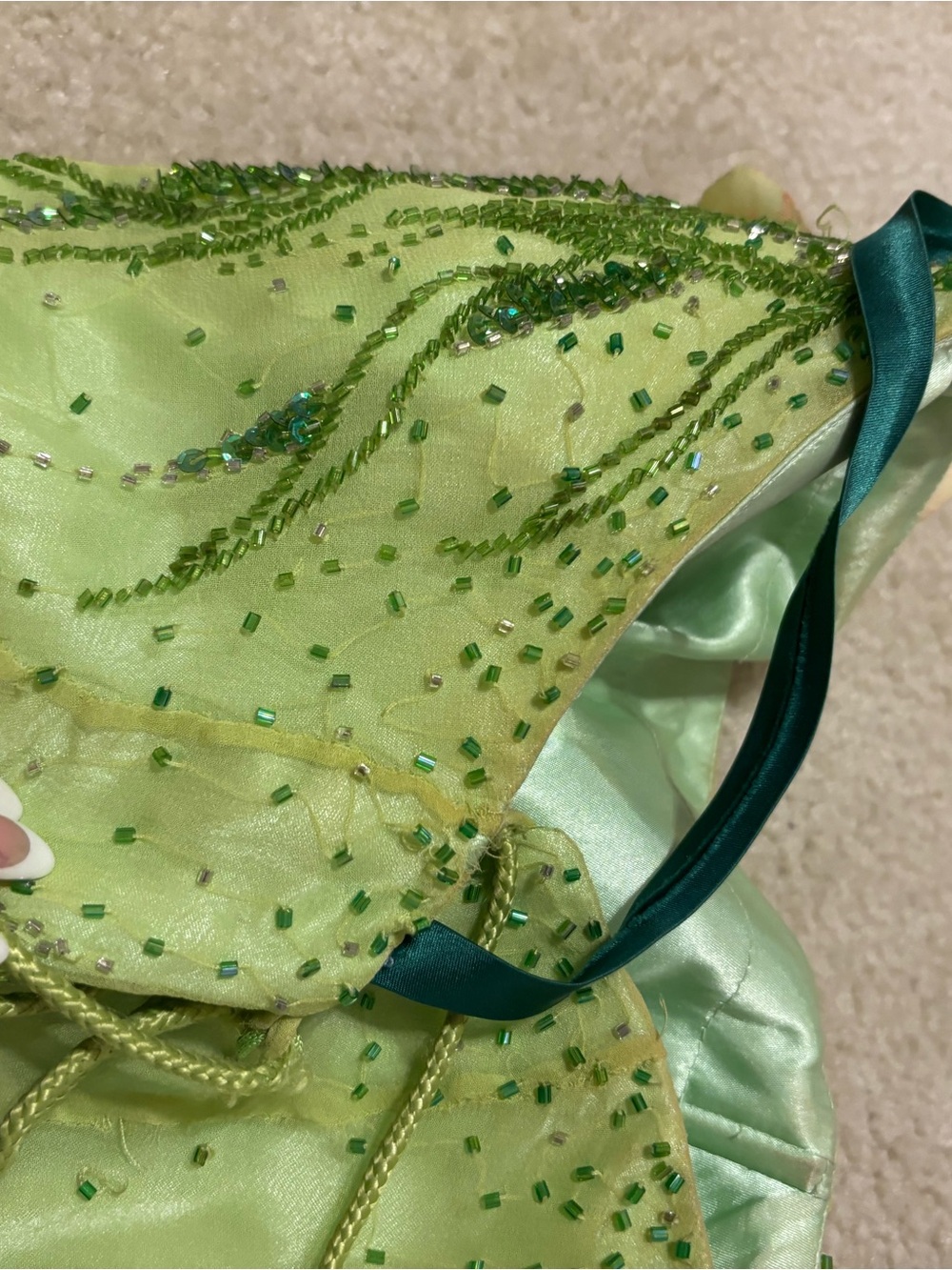 Silk Fairy Lime Green Beaded Maxi Dress with Floral Accents - Picture 10 of 15